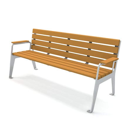 Frog Furnishings Cedar 6' Plaza Bench with Silver Frame PB 6CEDSFPLZ